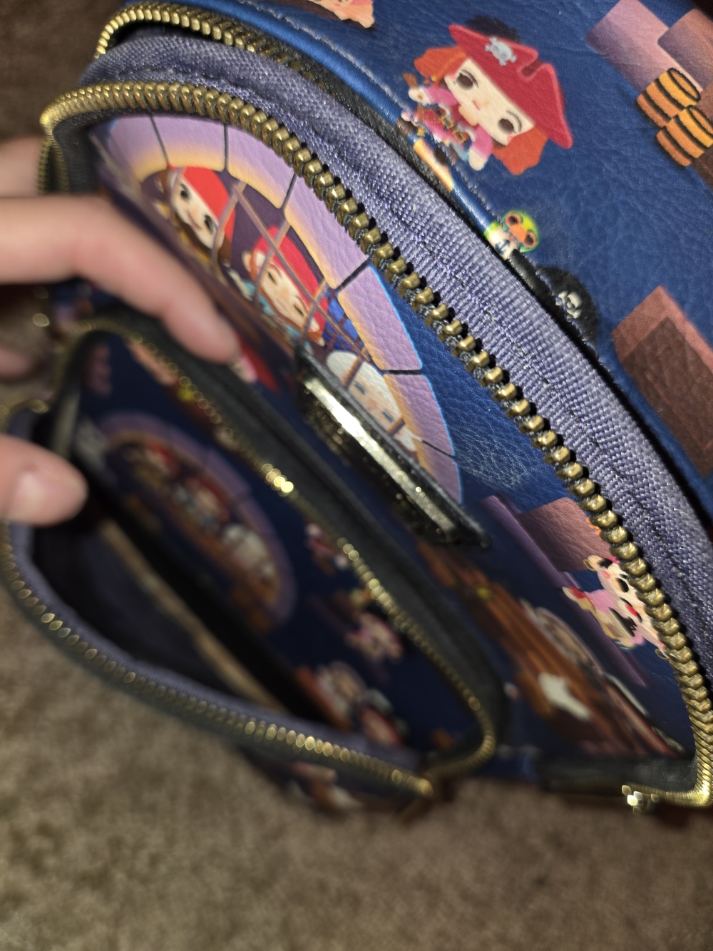 Loungefly Navy Pirates Of The Caribbean Mini Backpack with Gold Accents - Picture 6 of 8